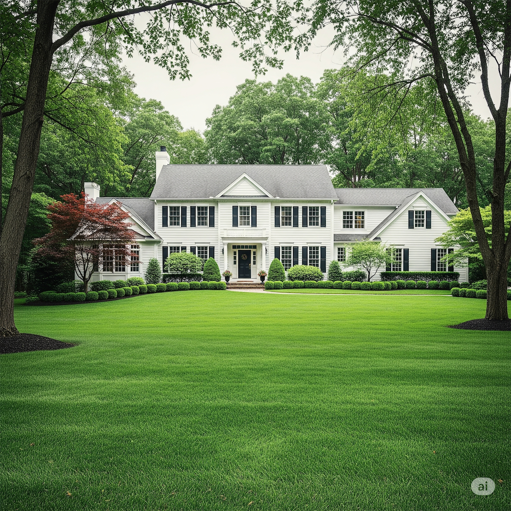 Pristine lawn with a beautiful house